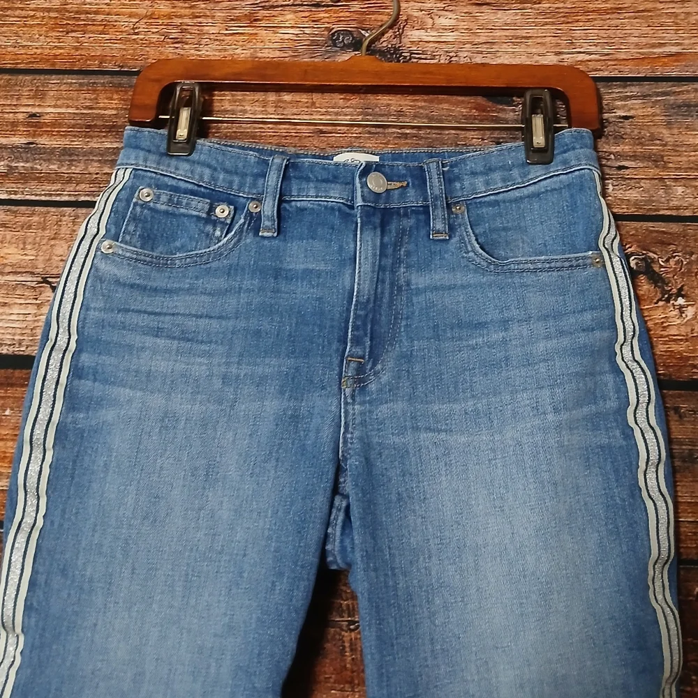 J Crew Jeans 25 Petite Slim Boyfriend Ankle Tuxedo Side Stripes Blue Denim
